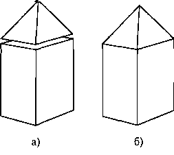 Объединение двух объектов, показанных на панели а, дает новый составной объект, показанный на панели б