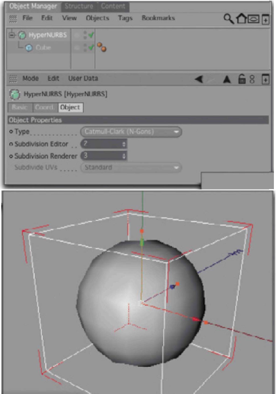 Действие объекта HyperNURBS на куб