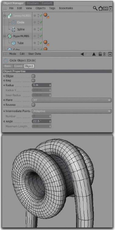 Создание веревки с помощью объекта Sweep NURBS