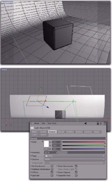 Размещение второго источника света Area Light