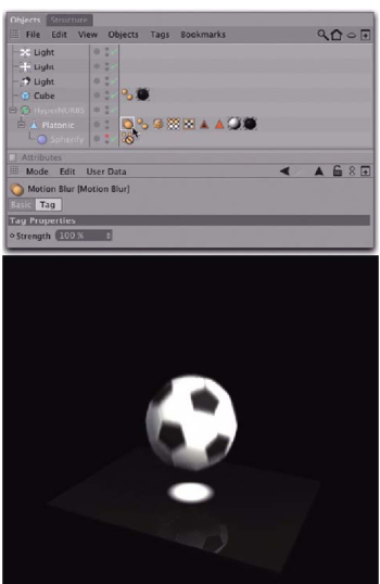 Активизация эффекта Vector Motion Blur для мяча с помощью дескриптора Motion Blur