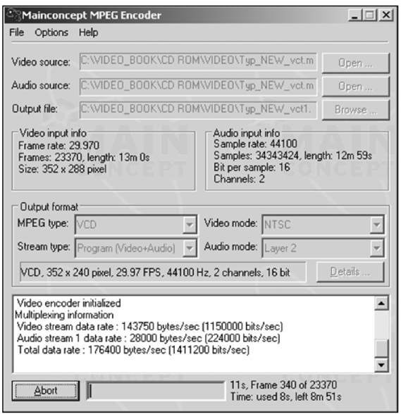 Интерфейс пограммы MainConcept MPEG Encoder